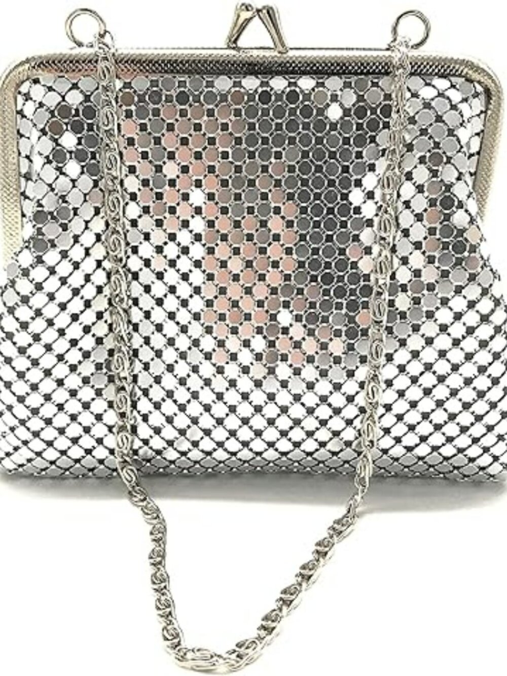 New Women Clutch Metal Mesh Purse Hand Carry Chain Fancy Elegant Evening Bag